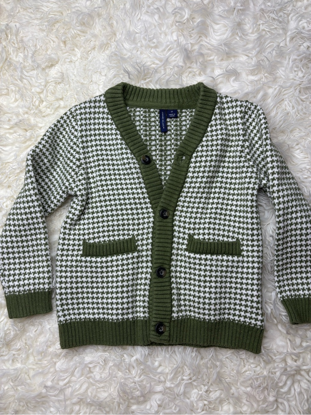 Janie and Jack Green and White Knit button Cardigan size 2T